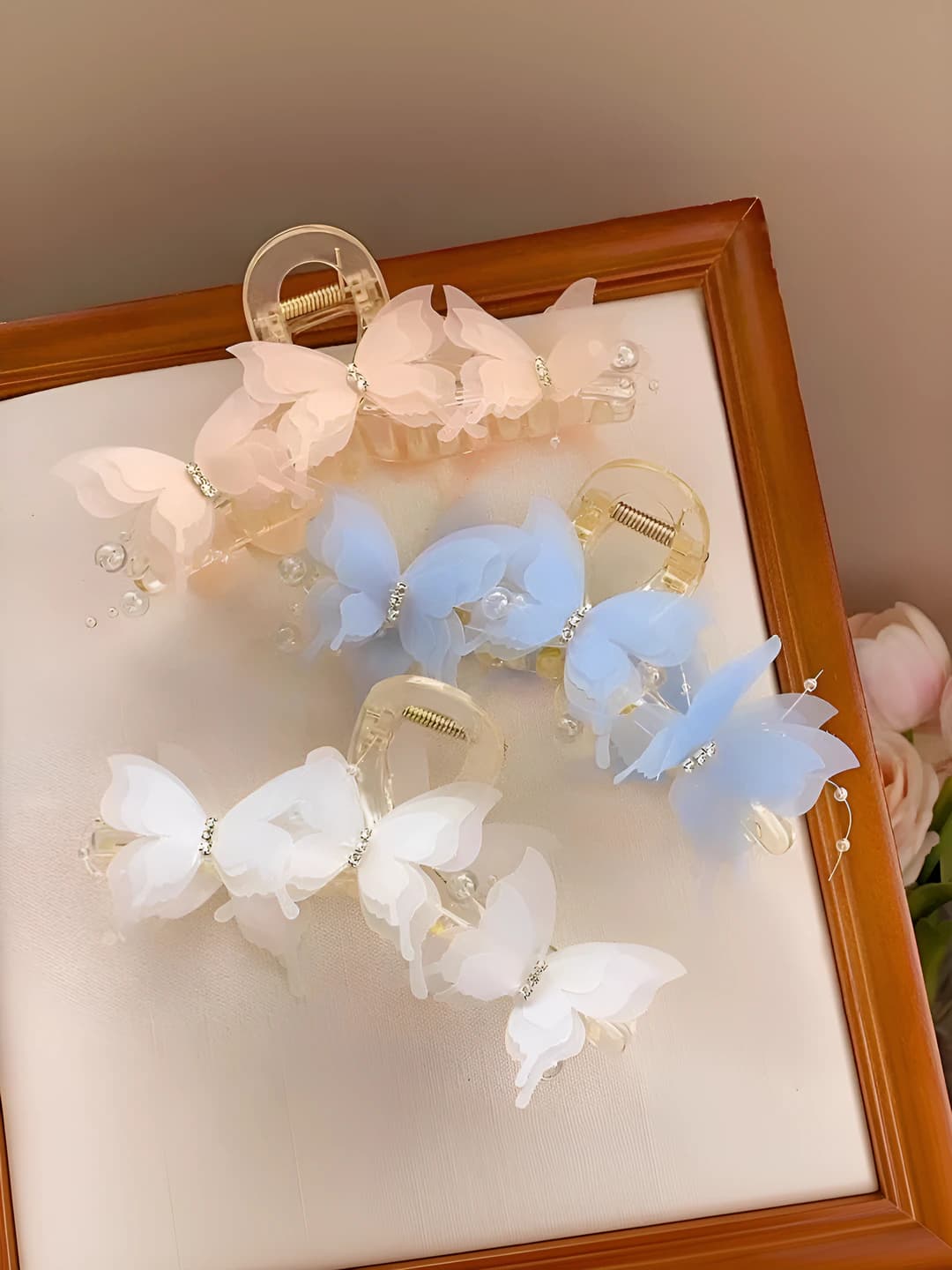 Women's large 2026 Korean style sweet acrylic butterfly hair claw clip