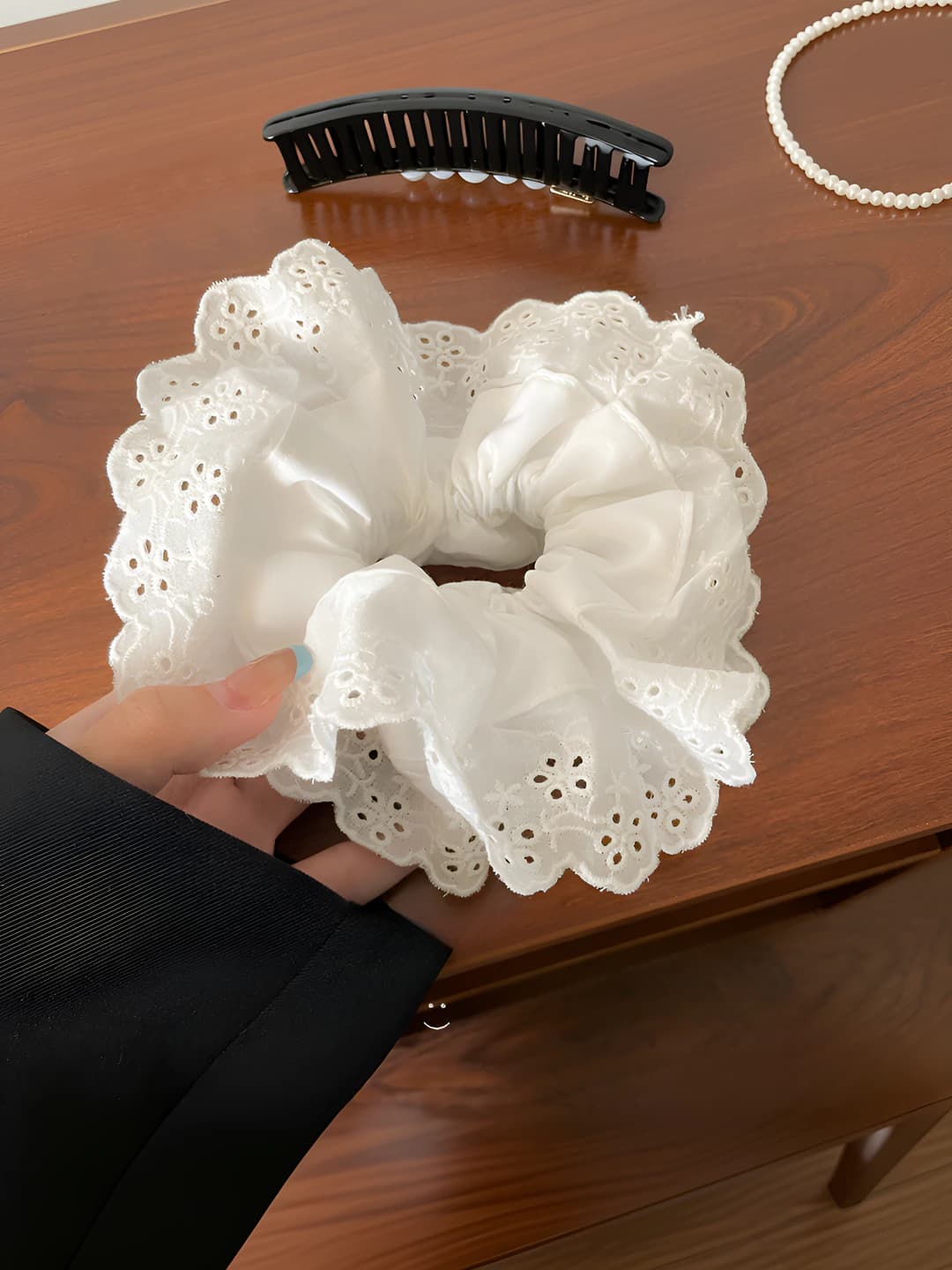 White, double layer, lace cutout