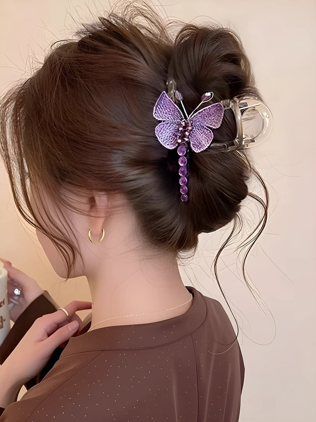 3# Claw clip - embroidered butterfly purple double-sided - 8cm