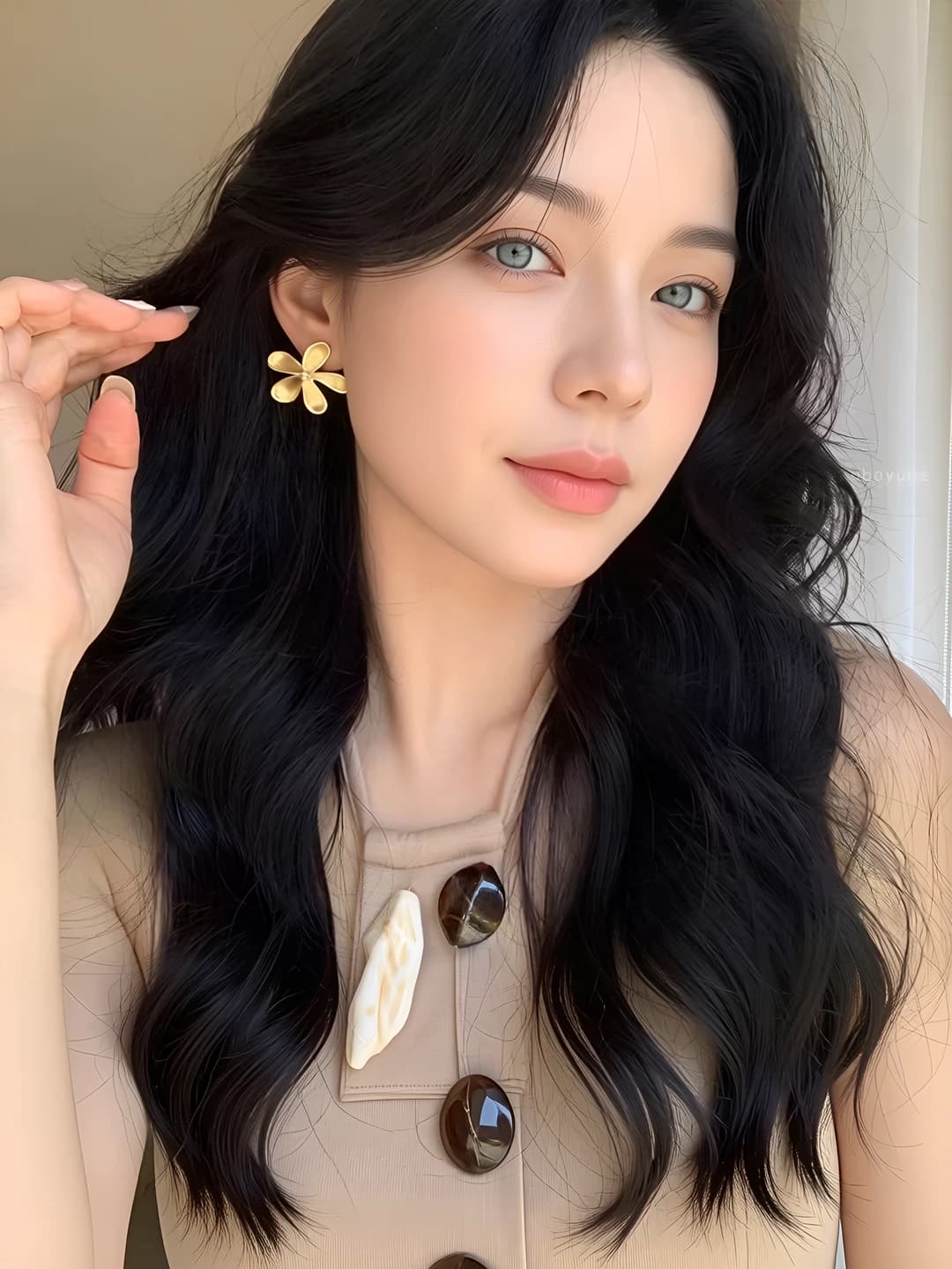 Gold gardenia earrings