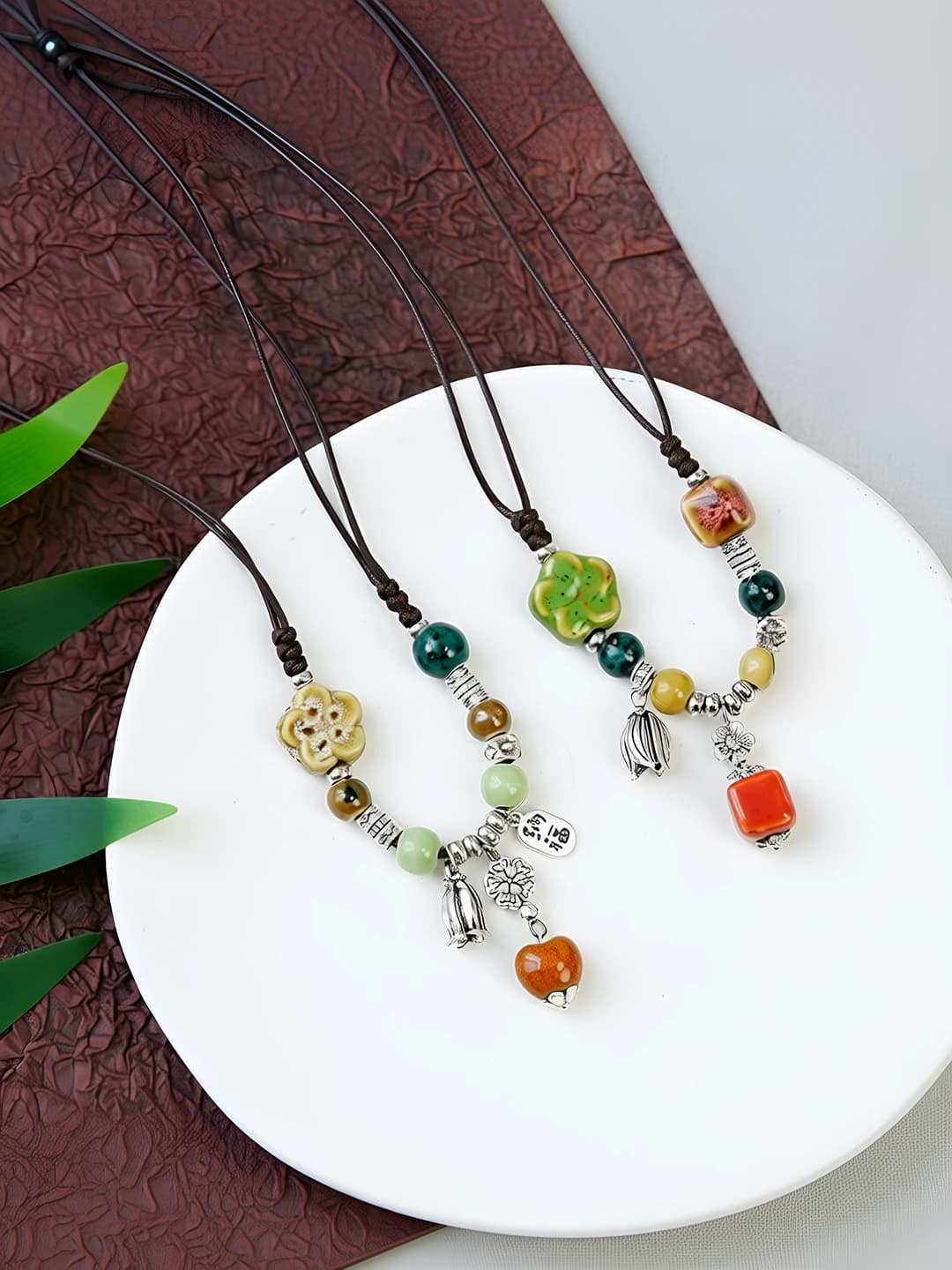 Women's ethnic style new Chinese ceramic necklace, Jingdezhen porcelain beads, sweater chain, blessing pendant, antique style accessory