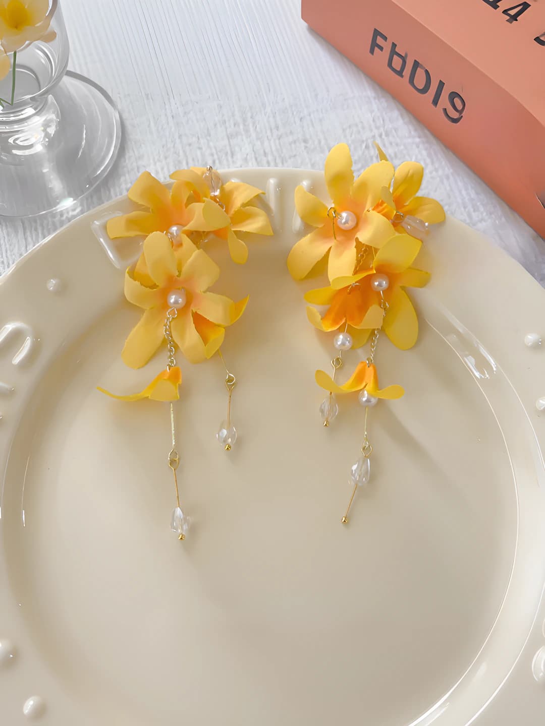 Yellow floral tassel earrings