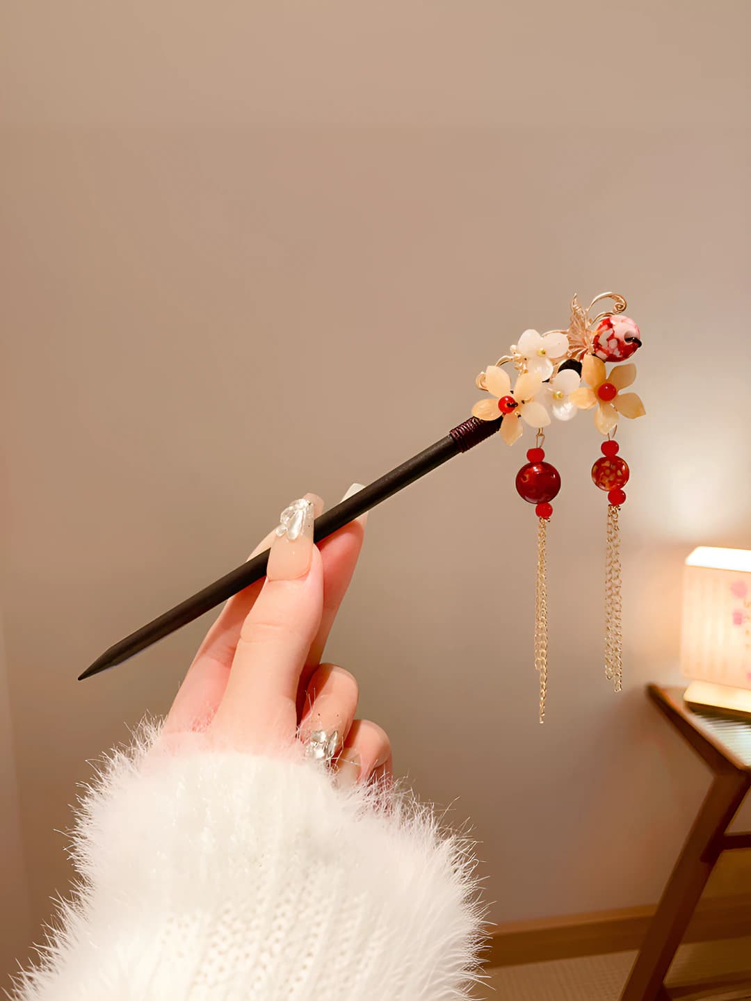 Clover zircon tassel hairpin