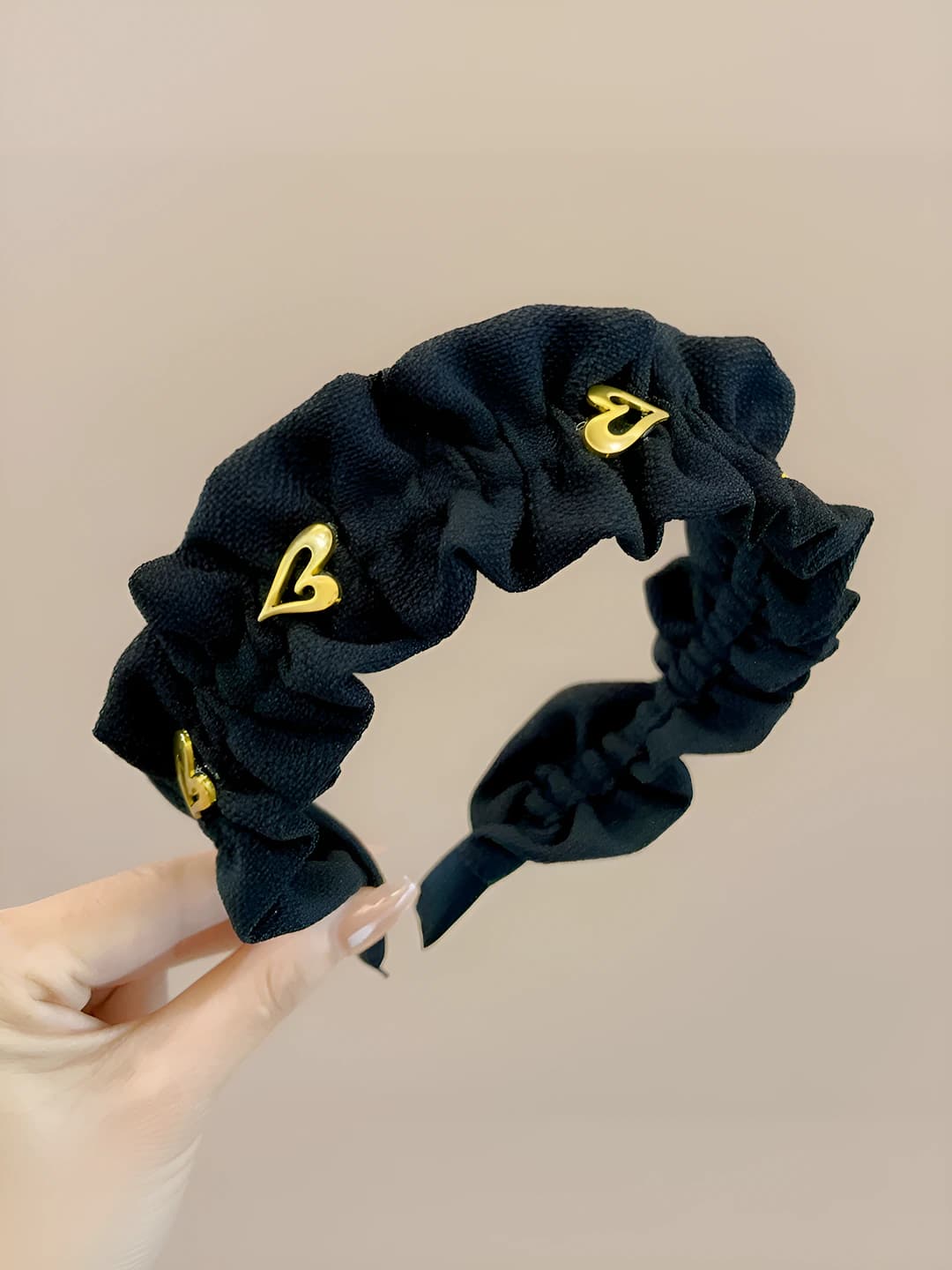Ruffled heart headband 3.5cm