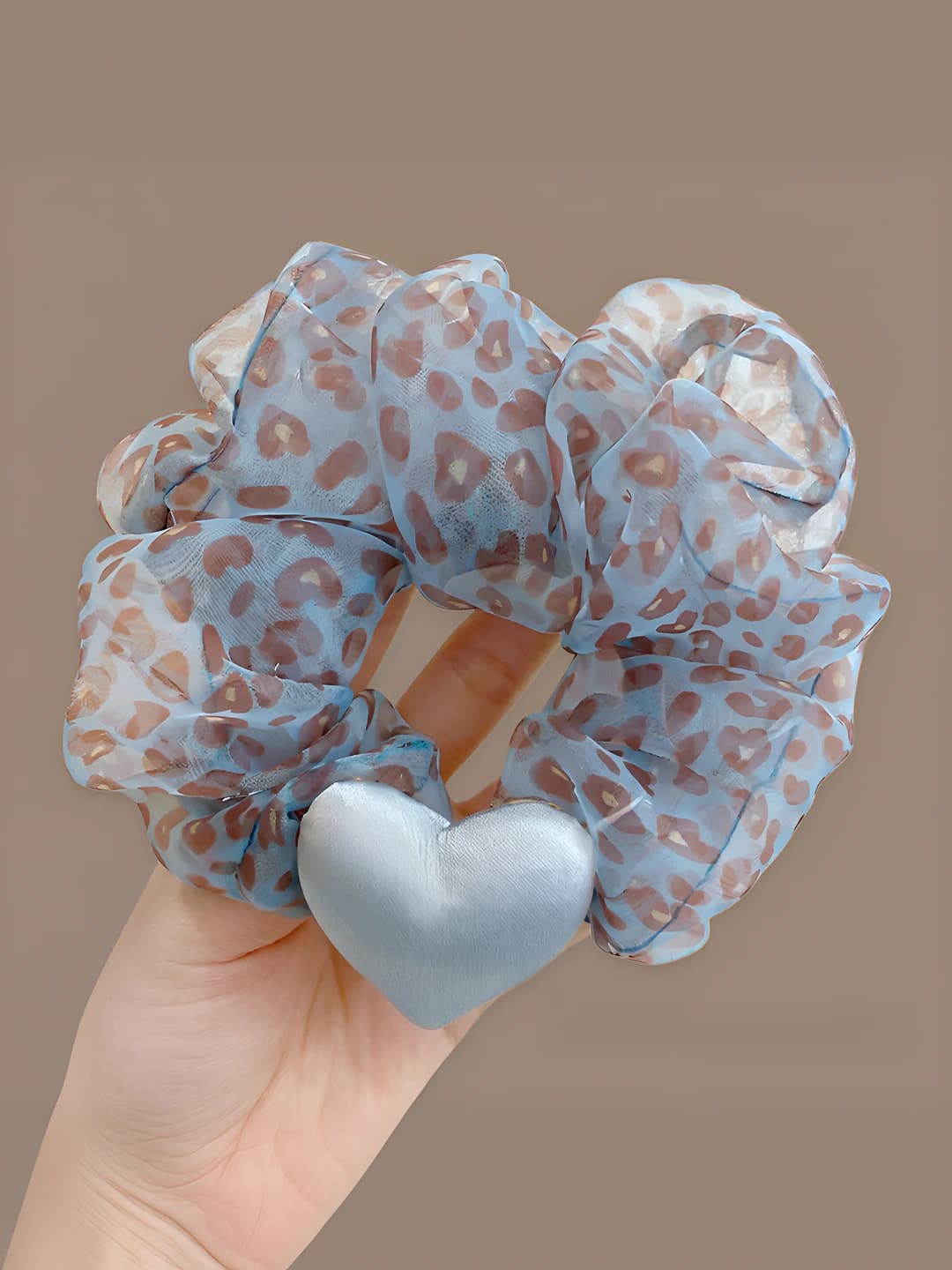 1# Blue leopard heart hair tie approx 11 cm