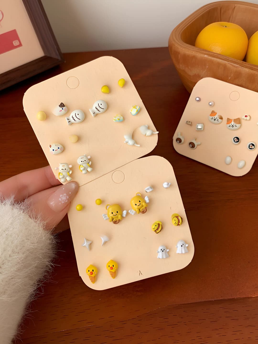 Women's weekly earrings set: 925 silver post, heart, bow, star, rabbit, duck, cat, bee, sheep, bear and dog shapes