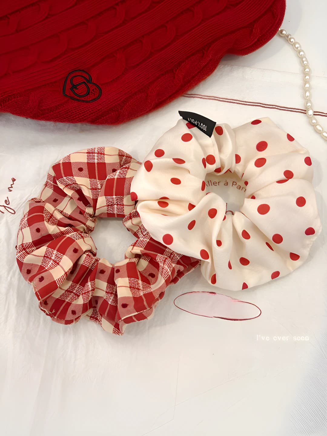 Ayollar uchun retro katak va to'q boshli qizil elastik rezinkalar, koreys uslubida, 2026