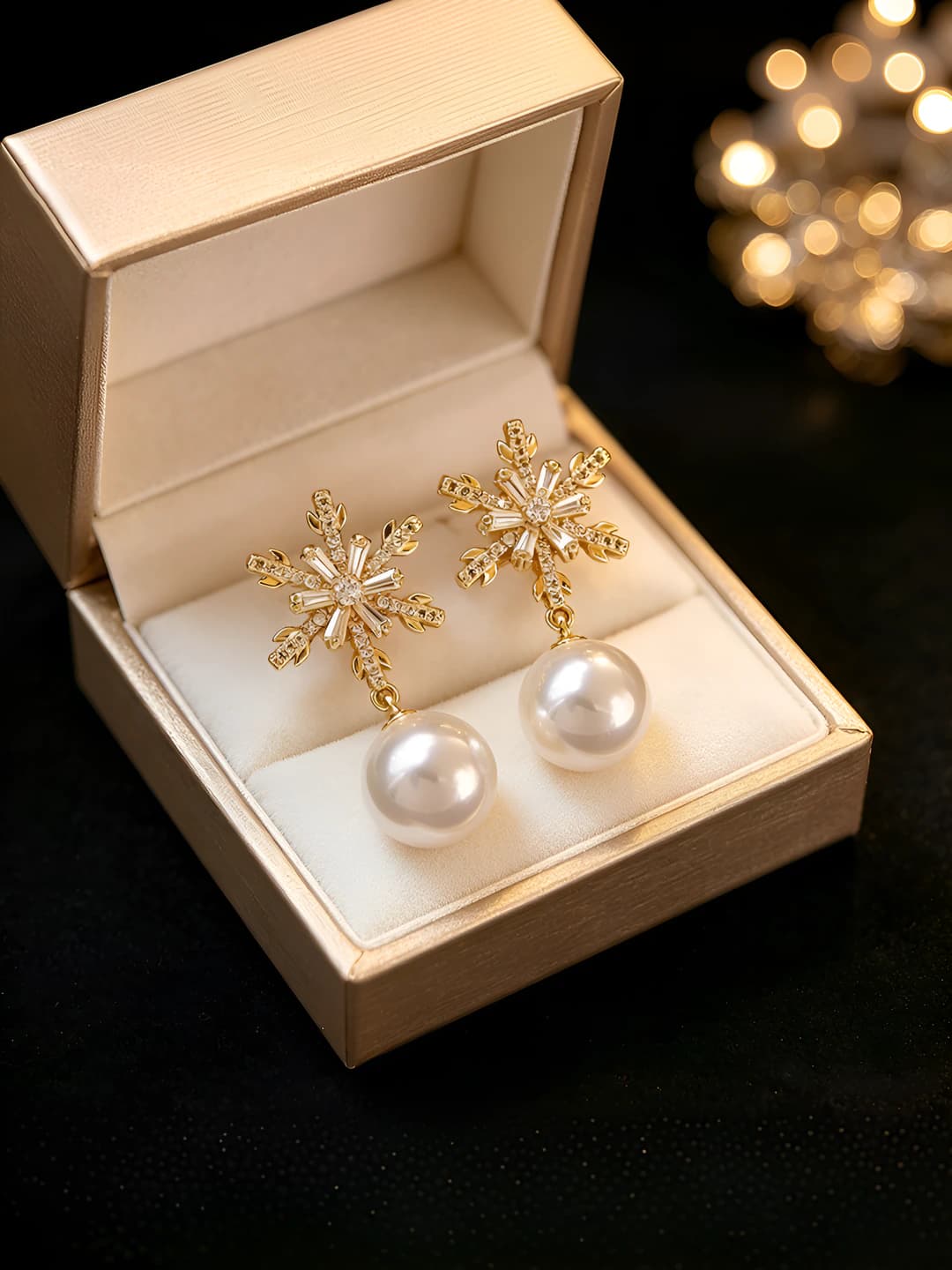 6# Gold snowflake diamond pearl studs