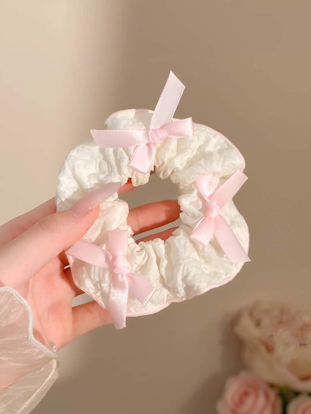 Pink ruffled bow 11 cm