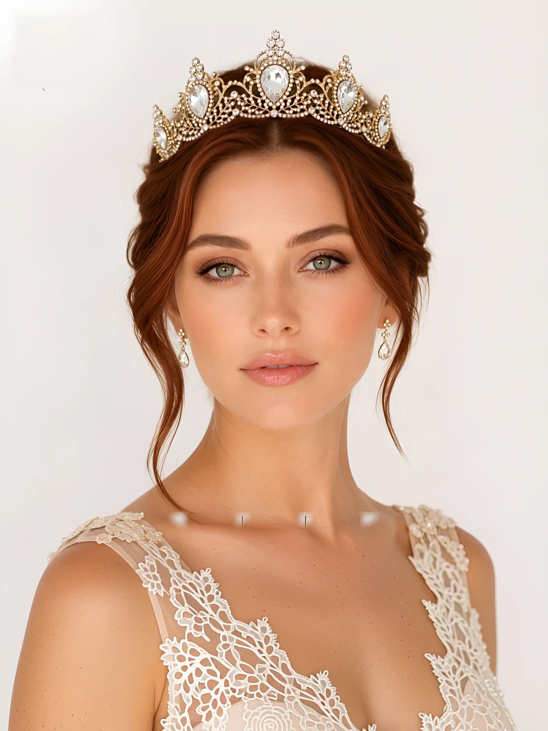 Women's retro baroque bridal tiara crown made of alloy with white crystal, electroplated, in light luxury style