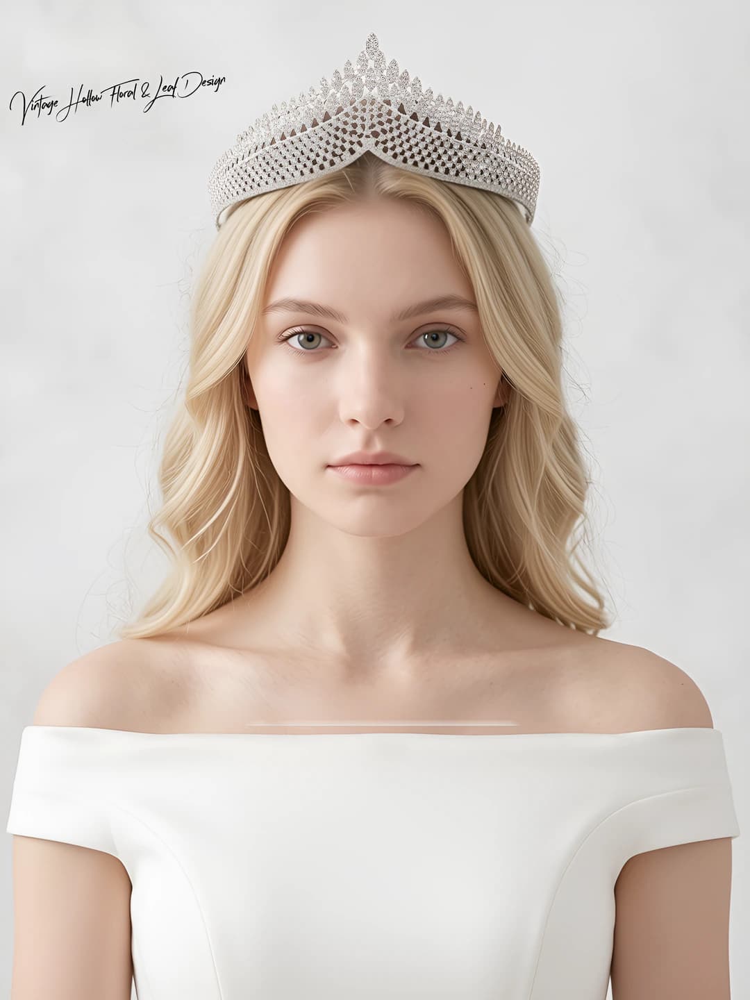 Women's full rhinestone tiara crown with white crystals for bride and events