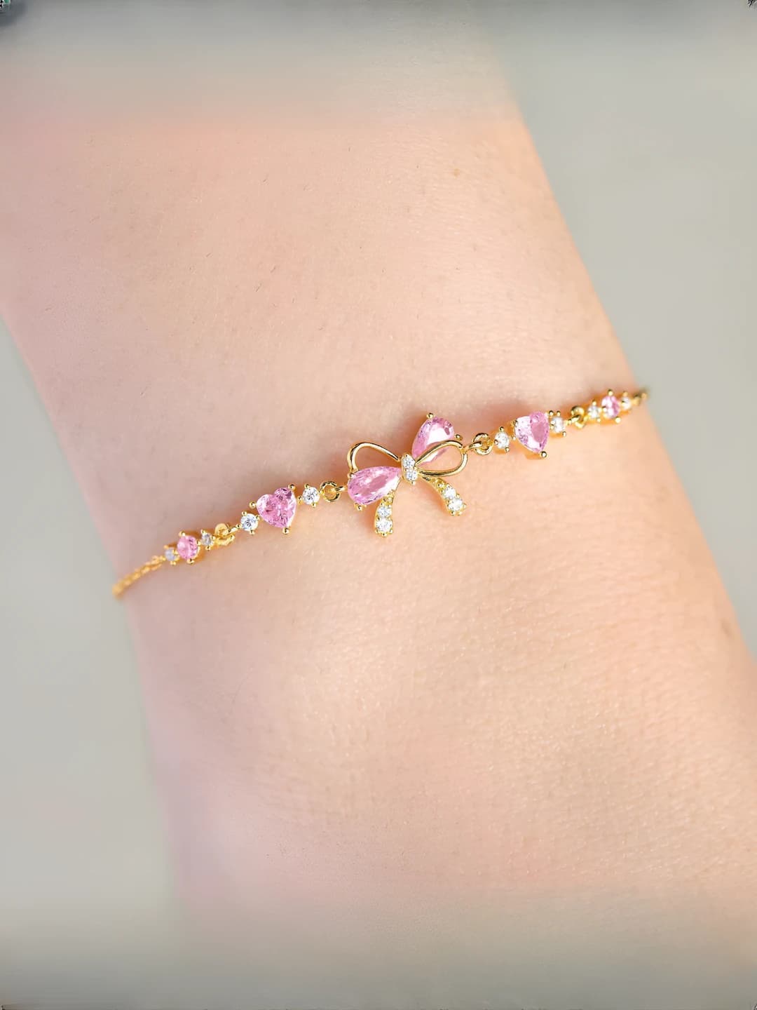 Women's sweet style bracelet with bow and heart zircon design