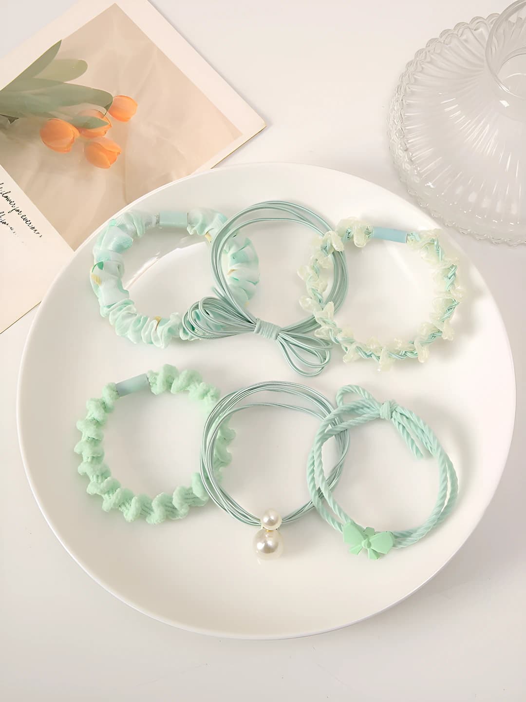 Girls hair ties - Green - 6 pcs