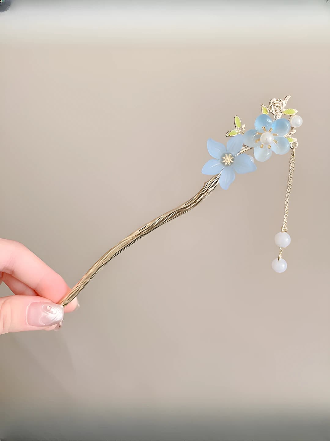 2# Blue peach blossom hairpin