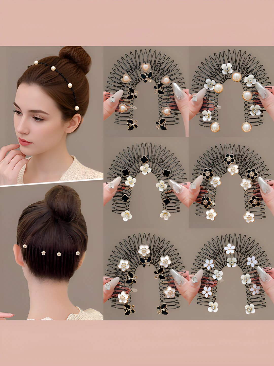 Women's decorative hair clip comb: metal, invisible back-of-head clip
