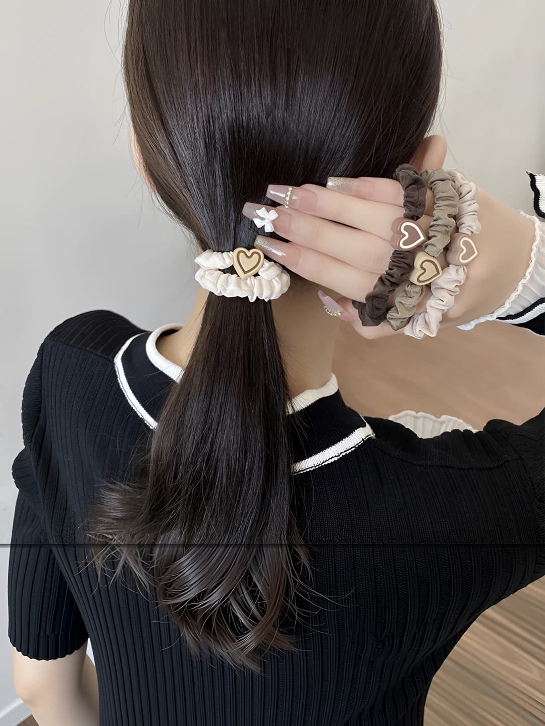 Women's hair ties in Korean style with heart design, stretch