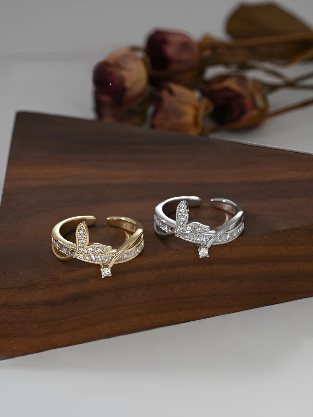 Women's open ring: copper, electroplated, micro-set zircon, geometric shape, unique design