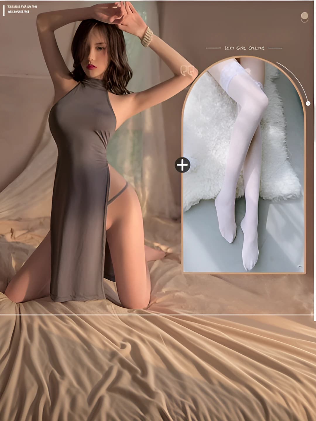 Grey long dress + white tights