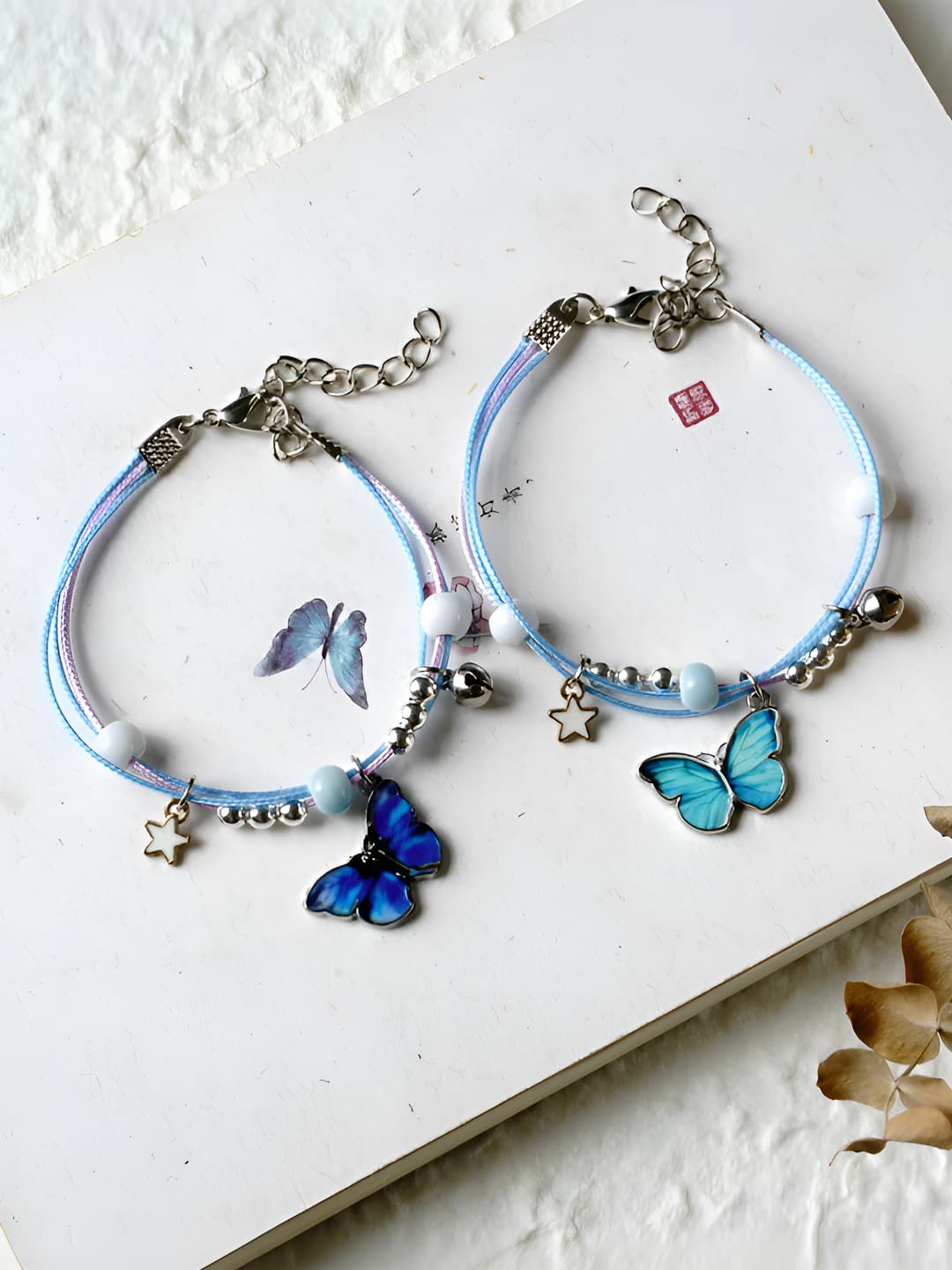 Blue butterfly bracelet for women, minimalist style, ins style design, for couples