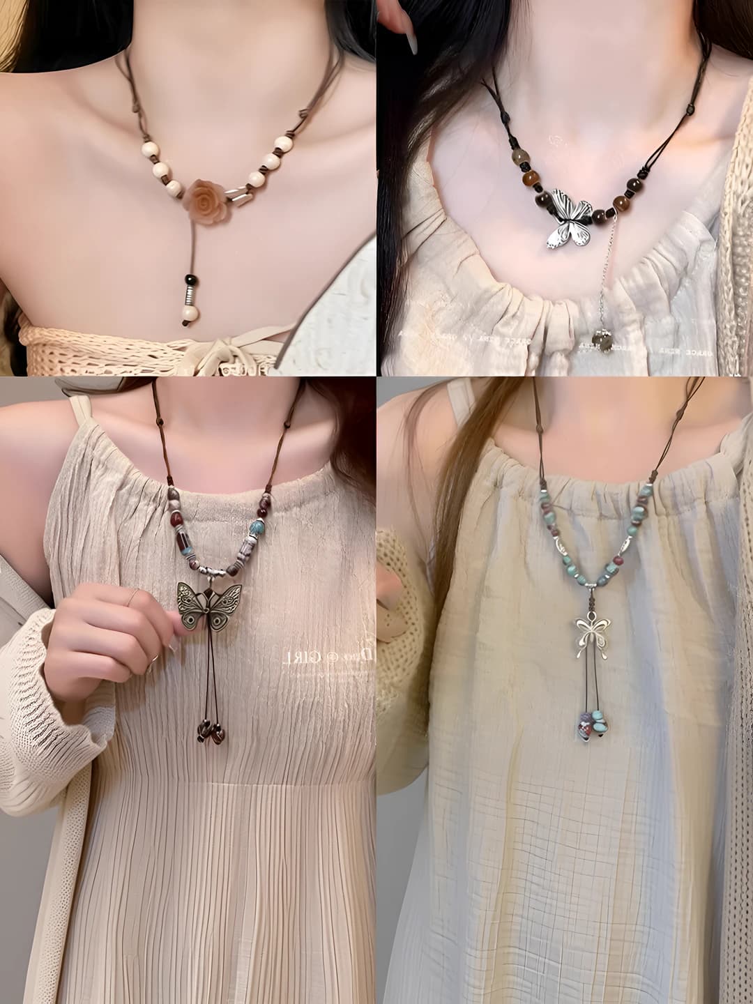 Women's retro chain with ceramic insect pendant