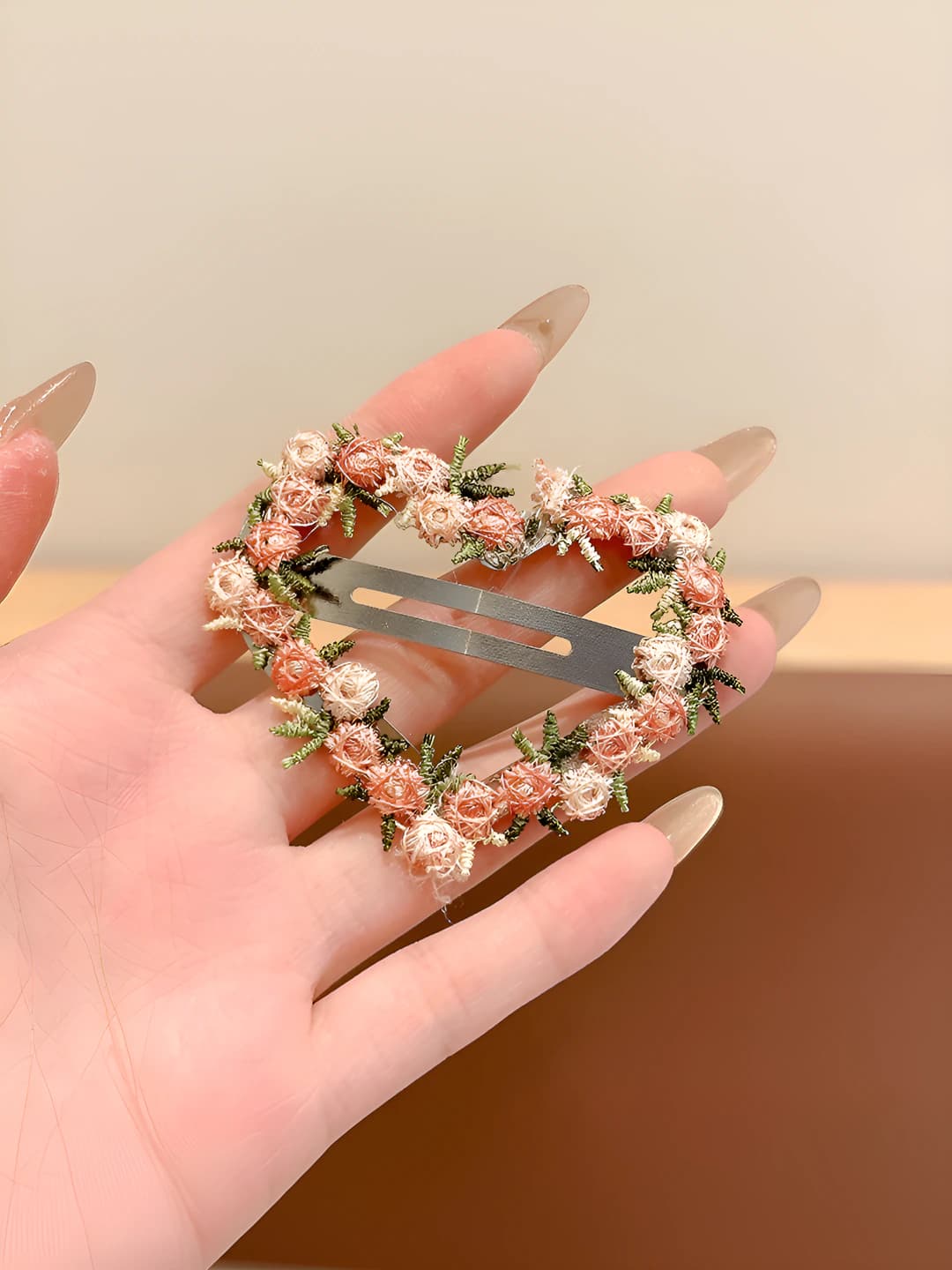 2# pink floral lace heart BB clip 6cm