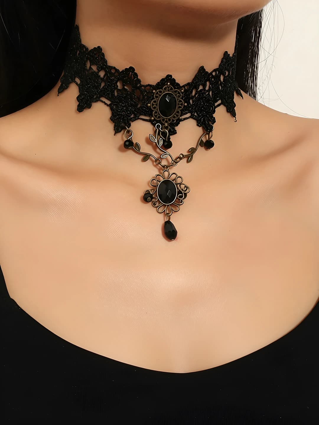 Women's retro lace gothic choker, clavicle chain necklace