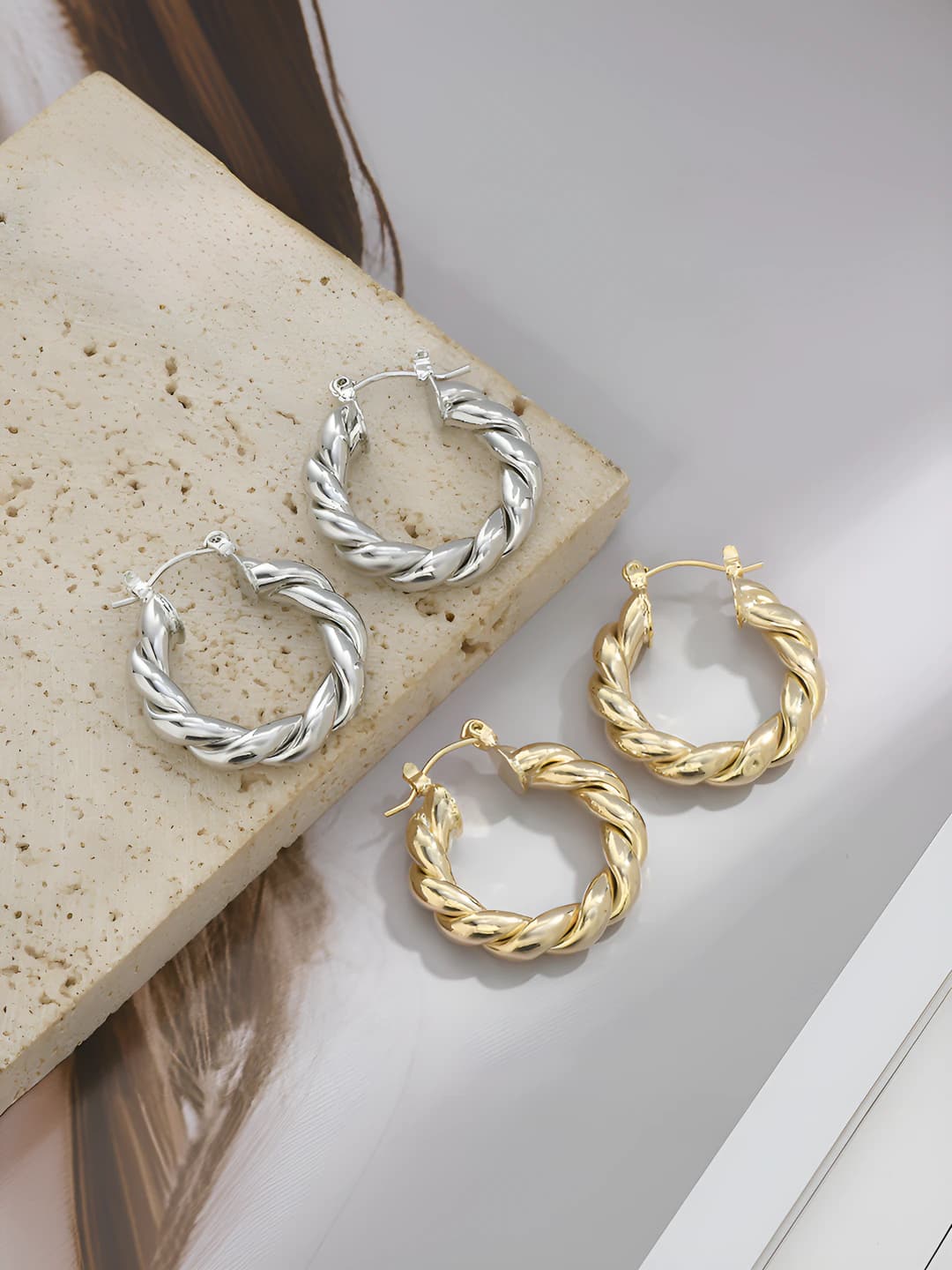 Women's geometric C-shaped earrings with cable knit, irregular design element, ins style, large size