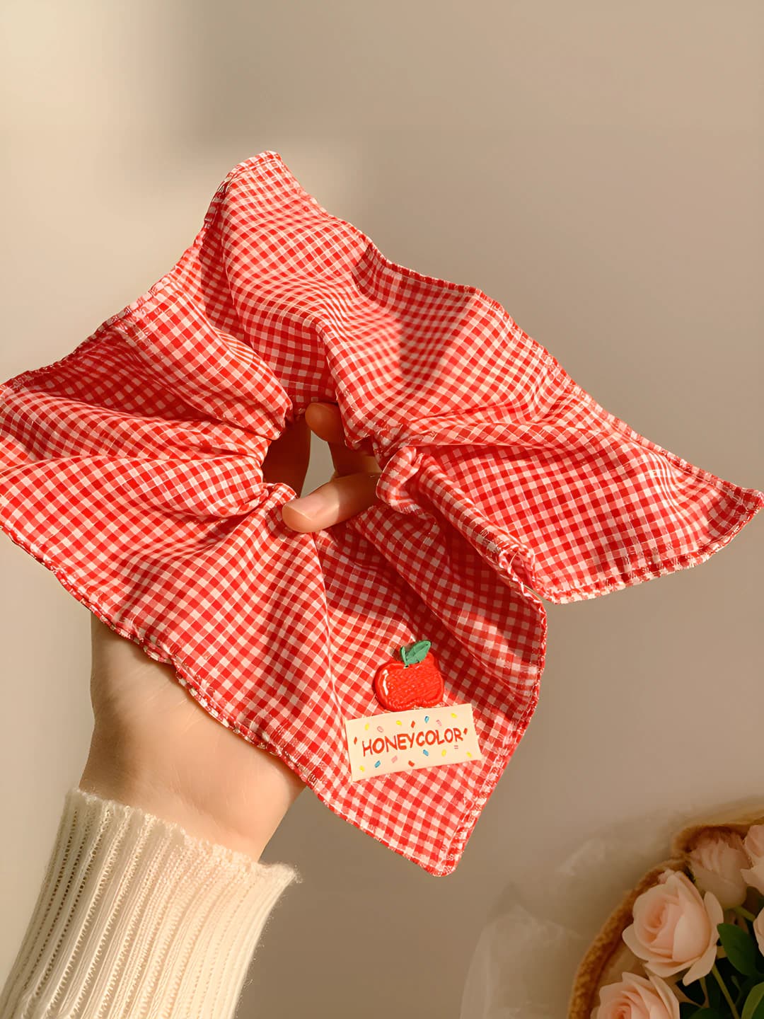 1# Qizil katak kvadrat soch to'plami 21*22 sm