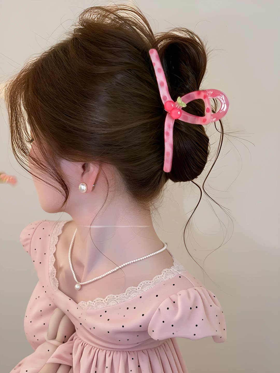 Cherry polka dot clip, 13 cm