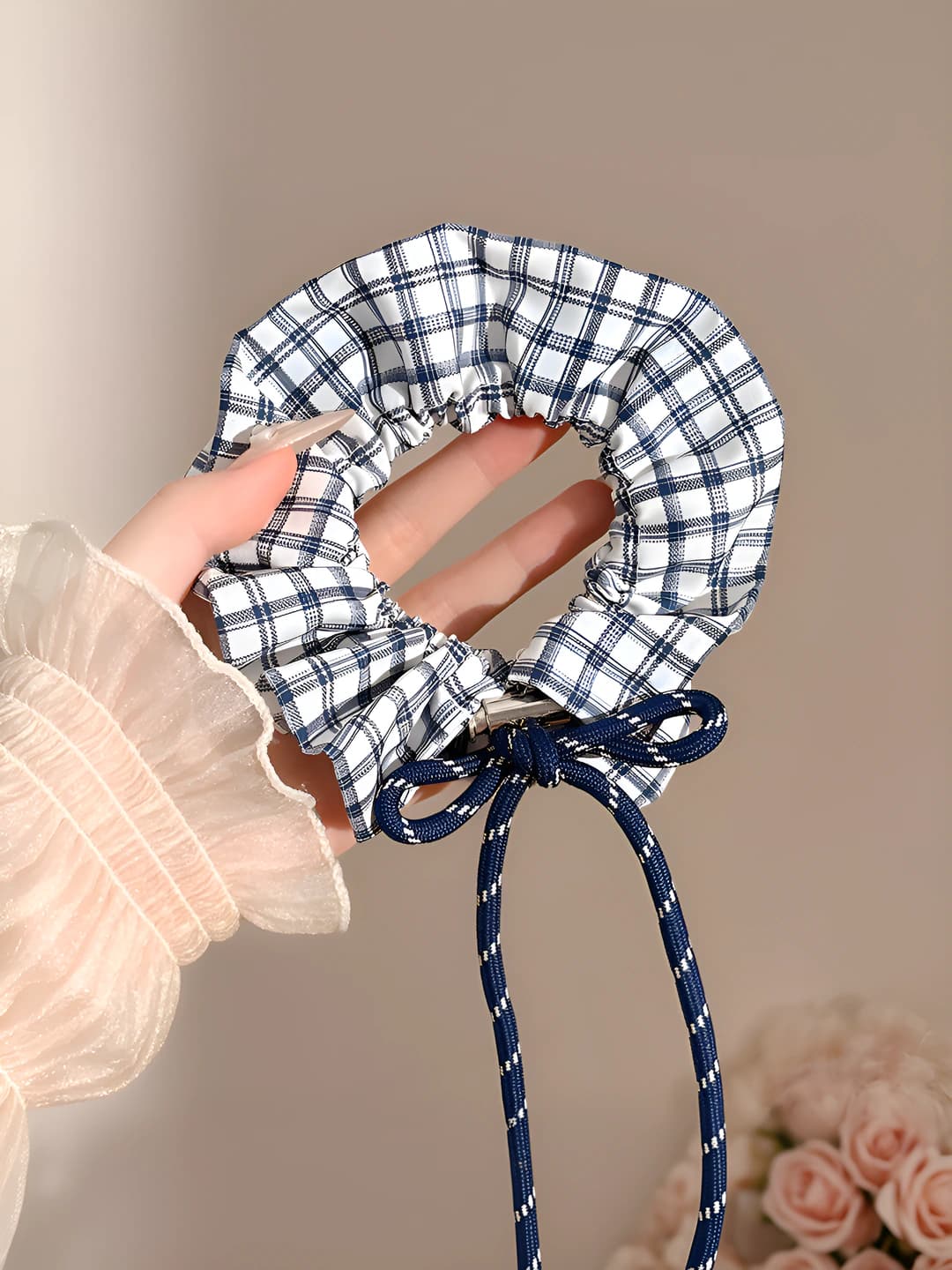 Plaid bow scrunchie ~40*8 cm