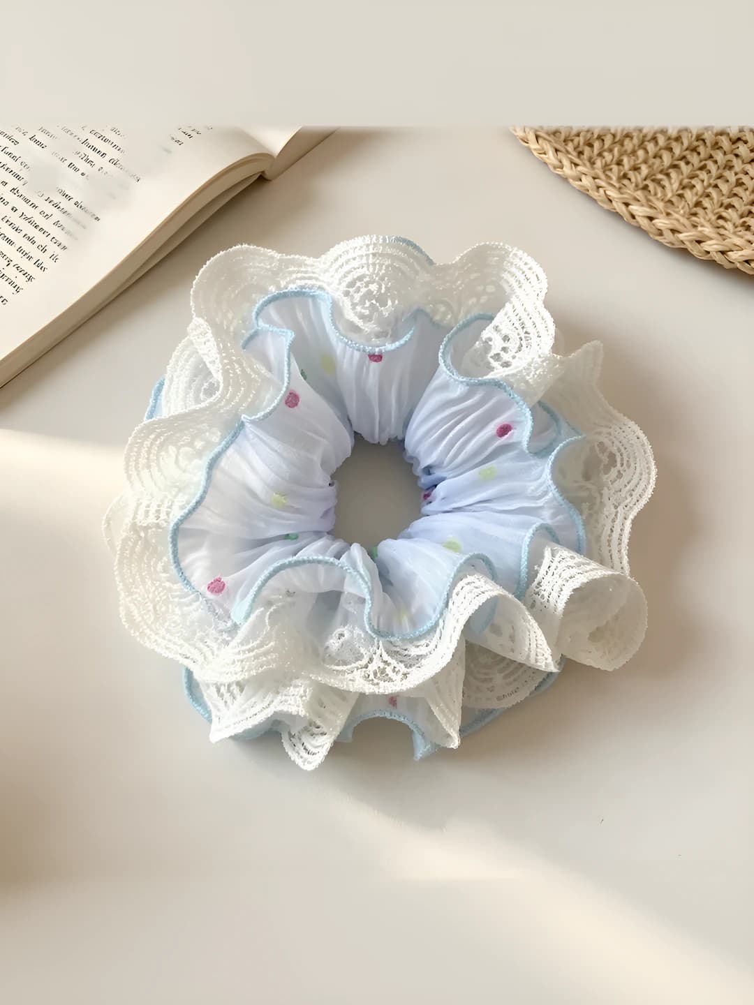 Multicolour polka dot 4-layer lace hair tie