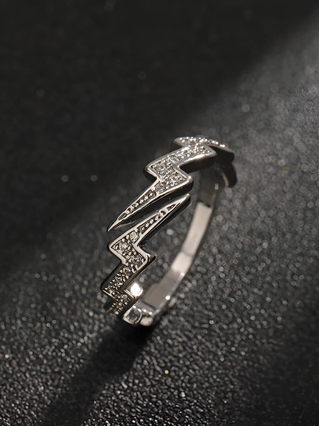 Women's zirconia lightning ring, adjustable open, rhinestone, unique design