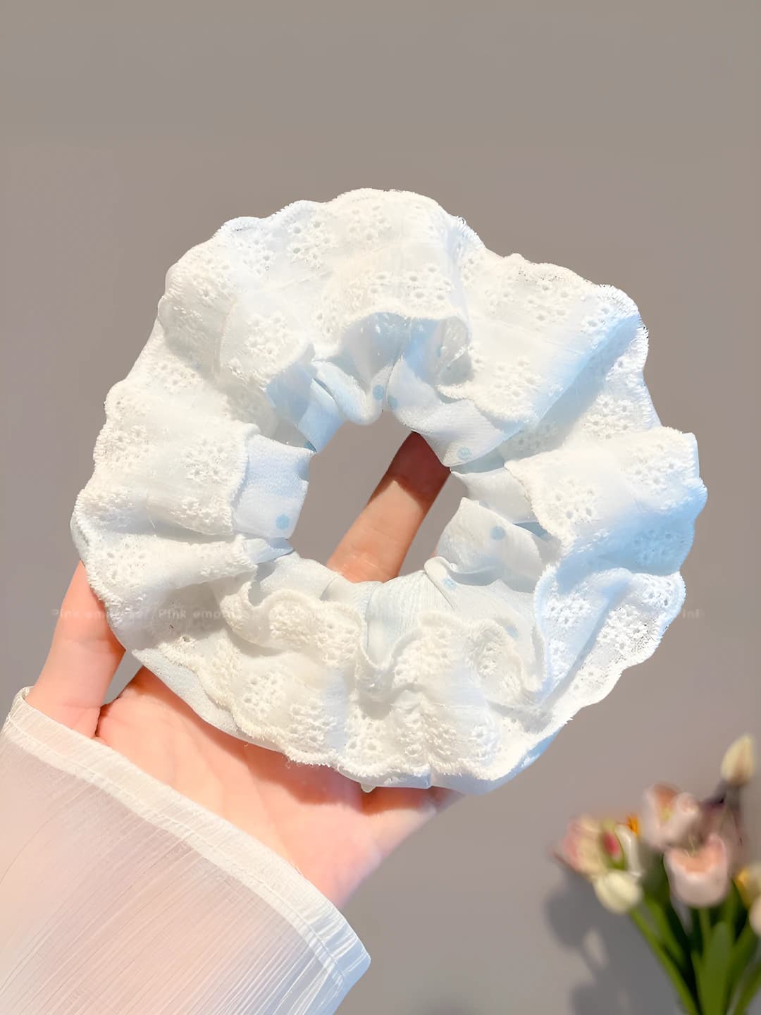 Blue polka dot, lace 10 cm