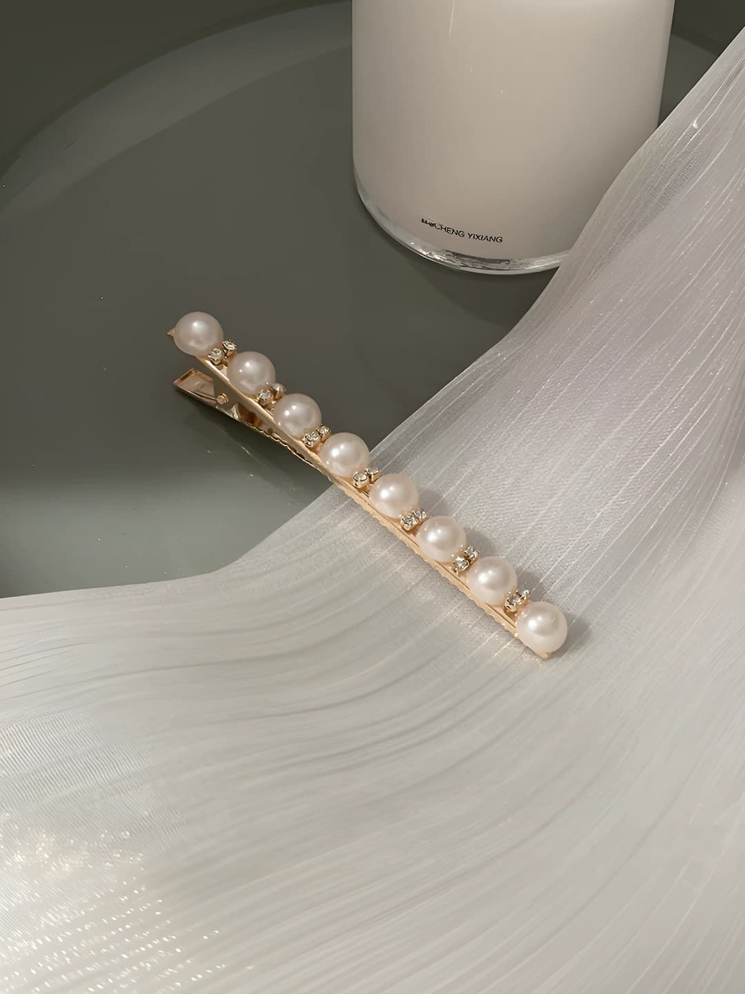 94#L Large pearl crystal - Straight clip