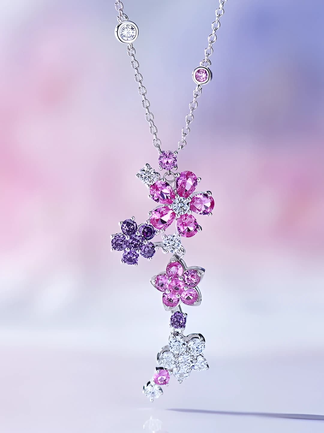 White gold, purple diamond necklace