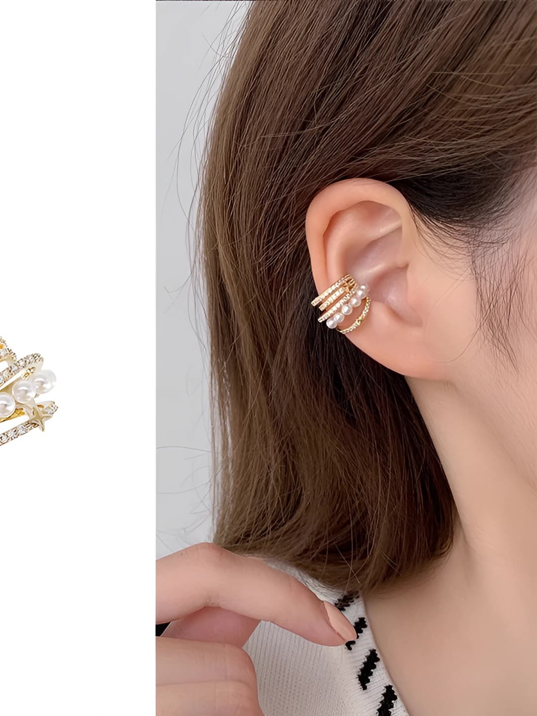 Women's retro style geometric pearl ear clips