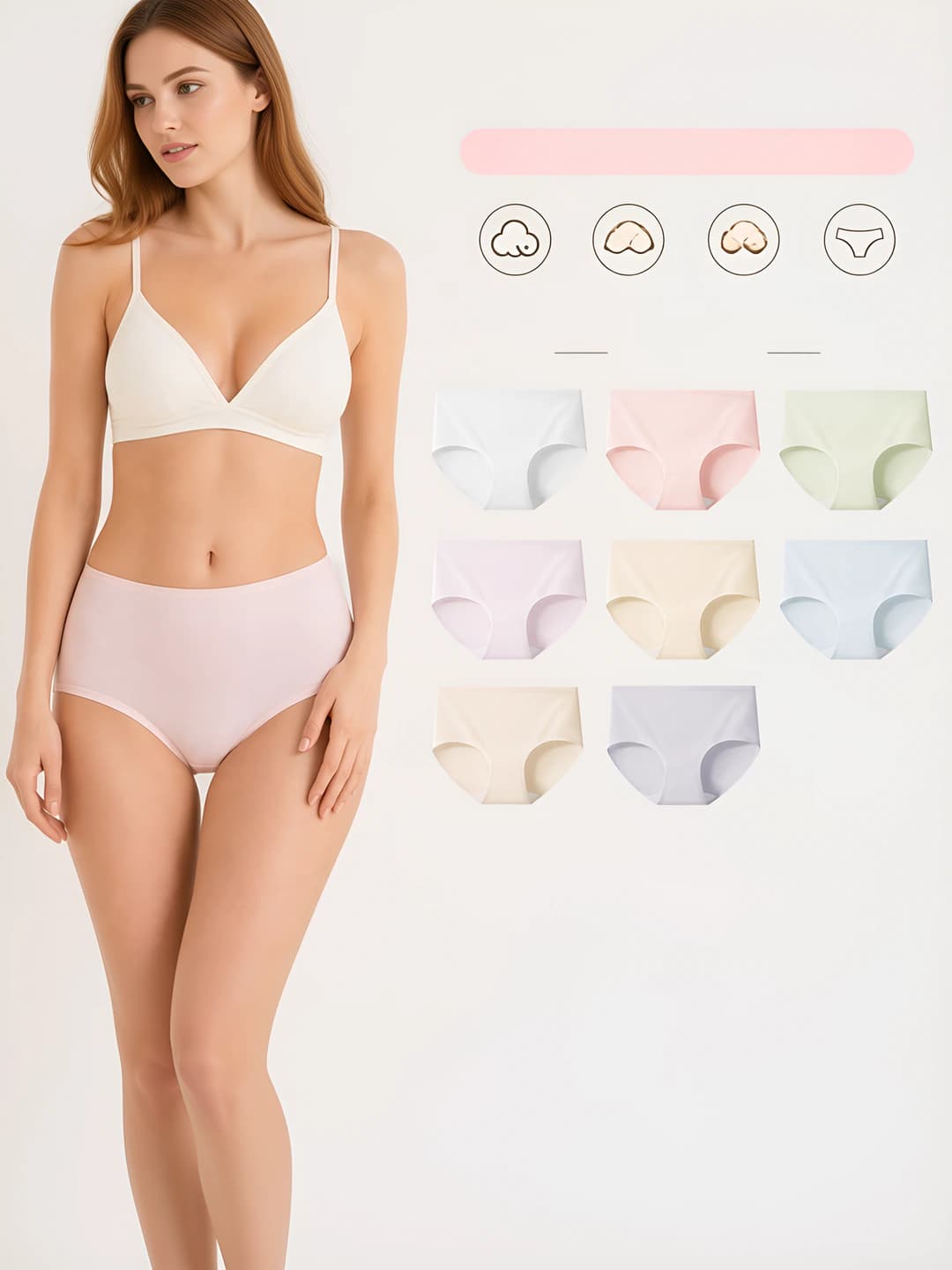 Women's pure cotton briefs, mid-waist, breathable, solid colour