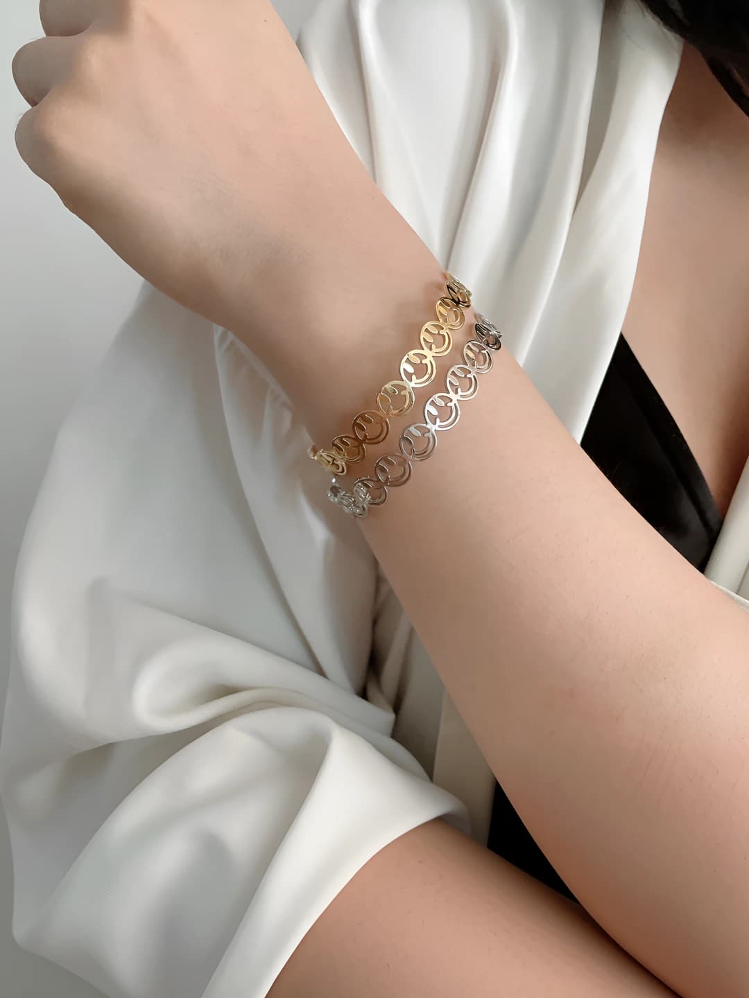 Women's smiley face link bracelet 925, solid colour, autumn, 2026