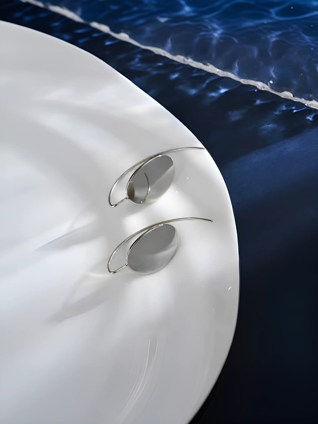 Silver round stone hook earrings