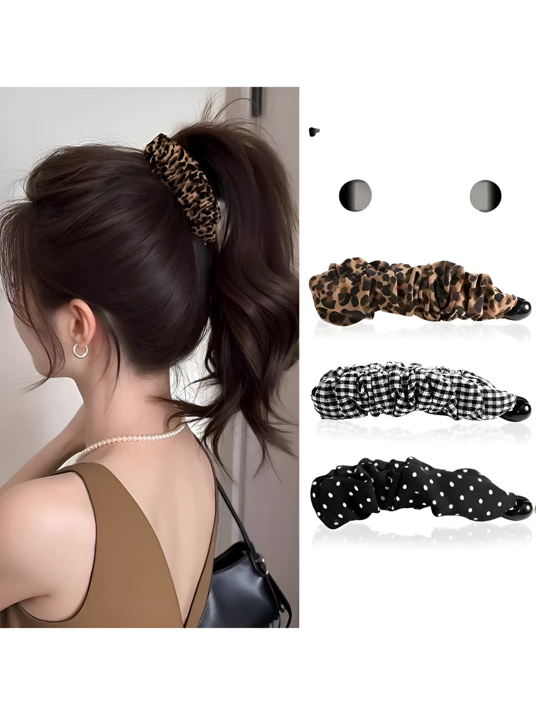 Women's hair clips and combs: 2026 new style, polka dot mesh fabric, bubble banana clip, holds back hair, casual style, handmade, leopard print, hair clips and combs