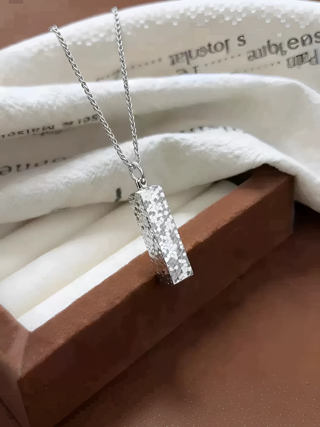 Silver square charm necklace