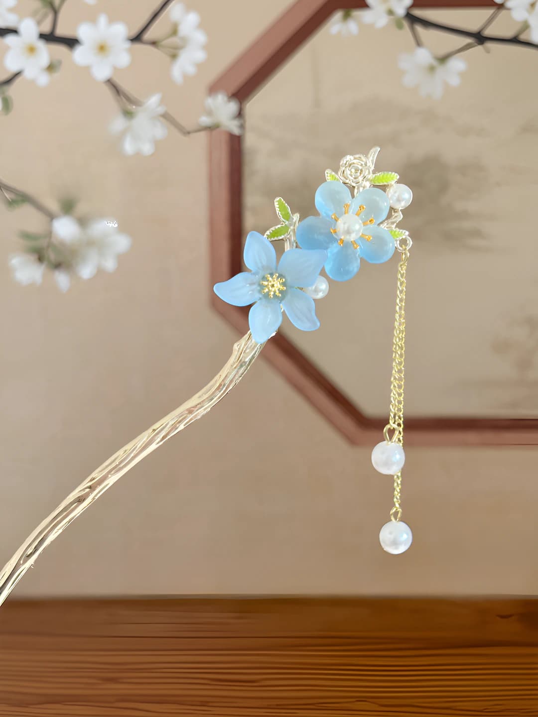 2# Blue peach blossom hairpin