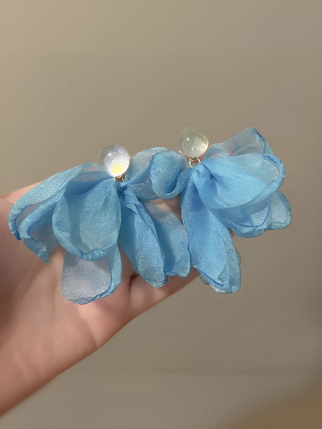 Blue chiffon stud earrings