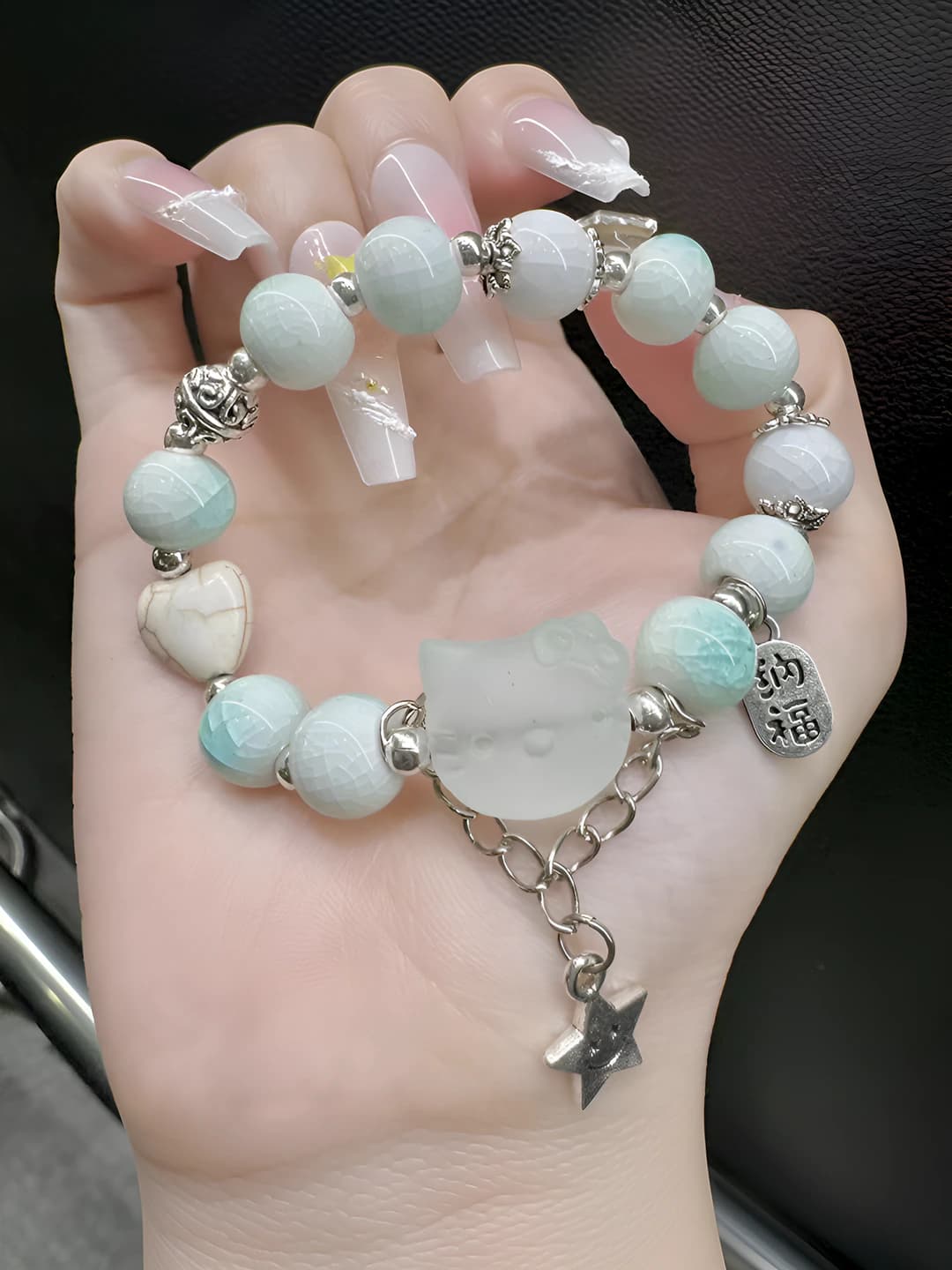 Light blue semi-transparent cat bracelet [1 pc]