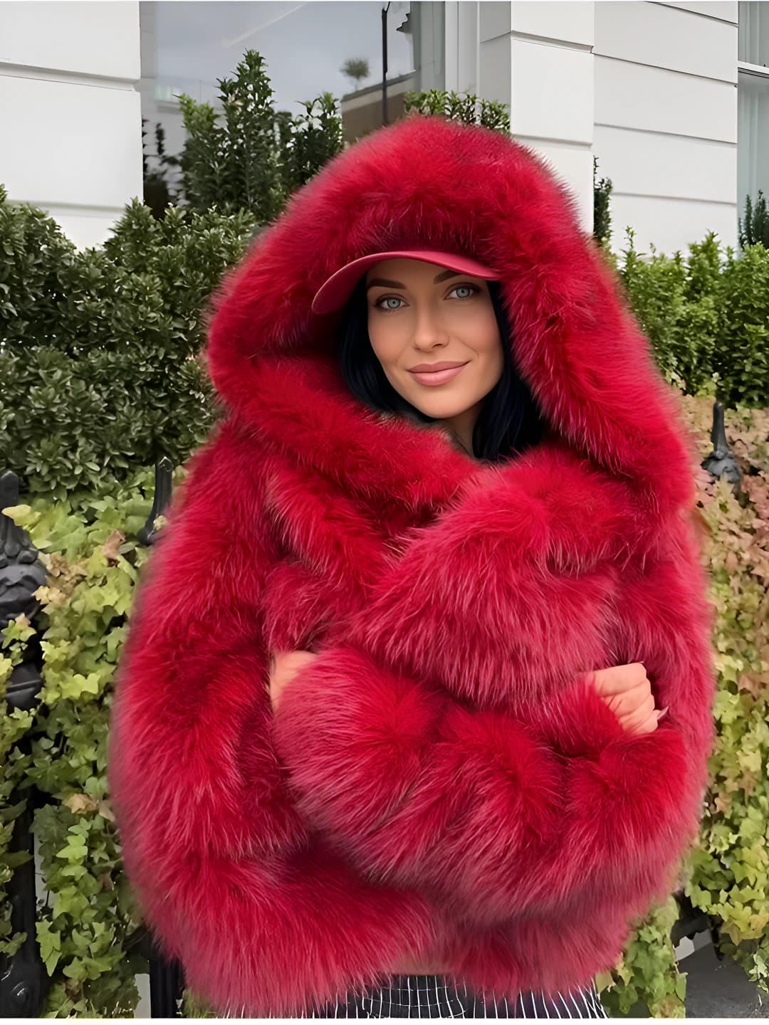 Women's thickened warm Korean style fur coat, long sleeve, collar, batwing sleeve, street style