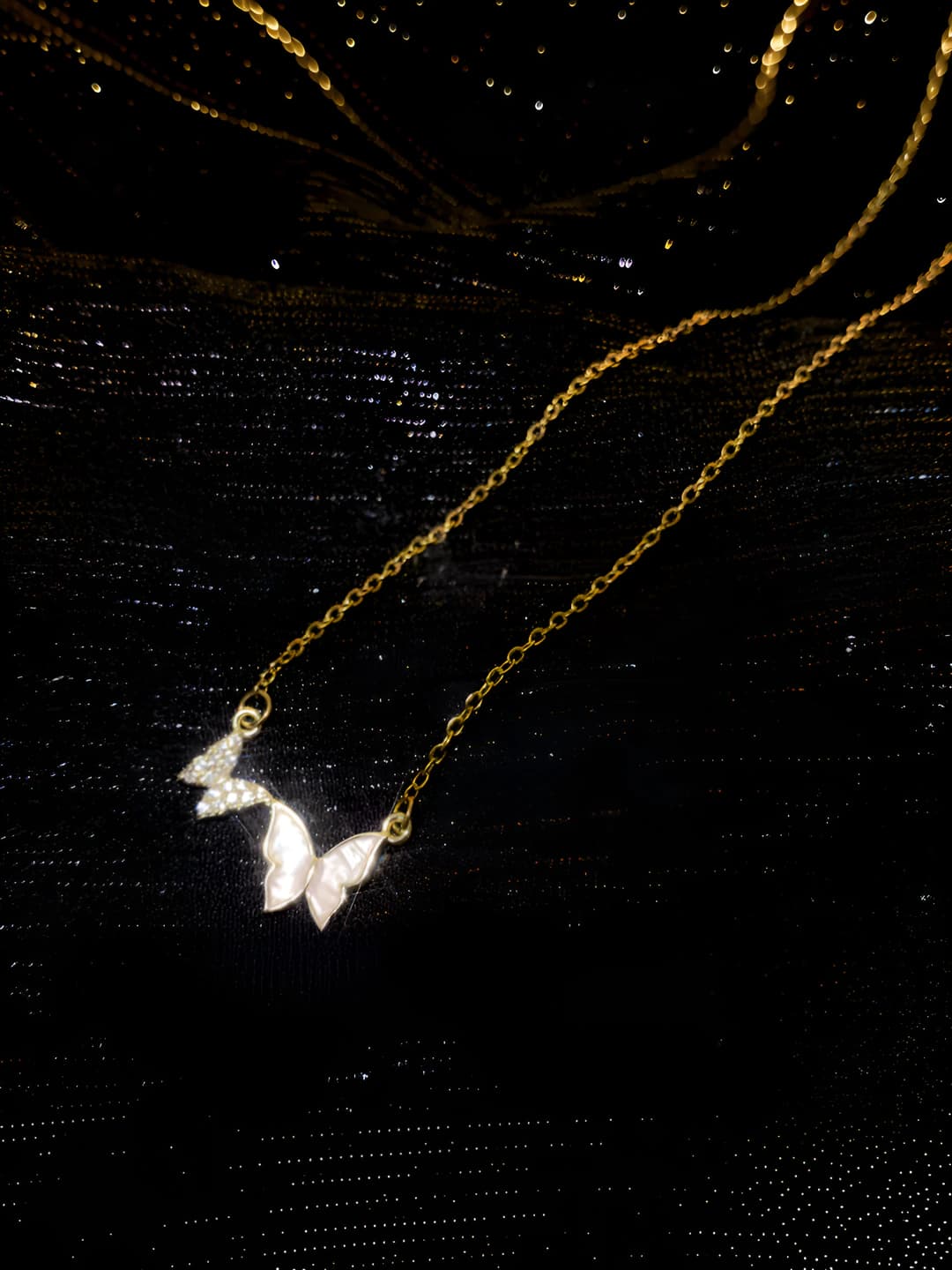 Women's asymmetric butterfly pendant necklace, titanium steel, 41-50 cm, design element: butterfly, style: luxury