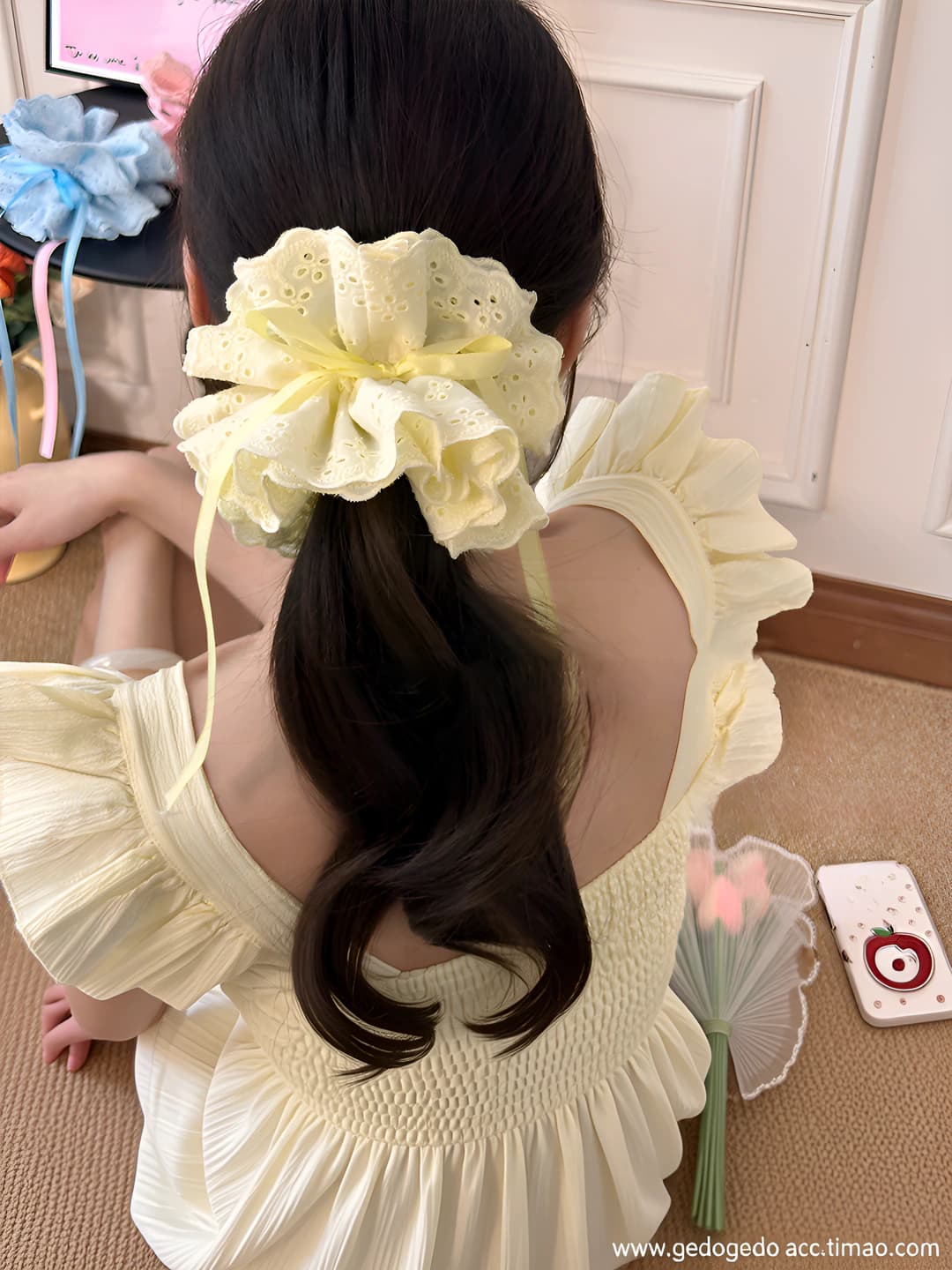 3# Yellow drawstring hair tie Large-33*14cm