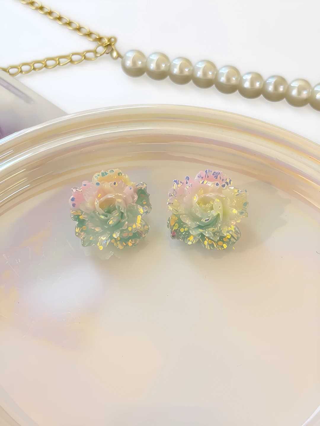Blue gradient rose earrings (925 silver)