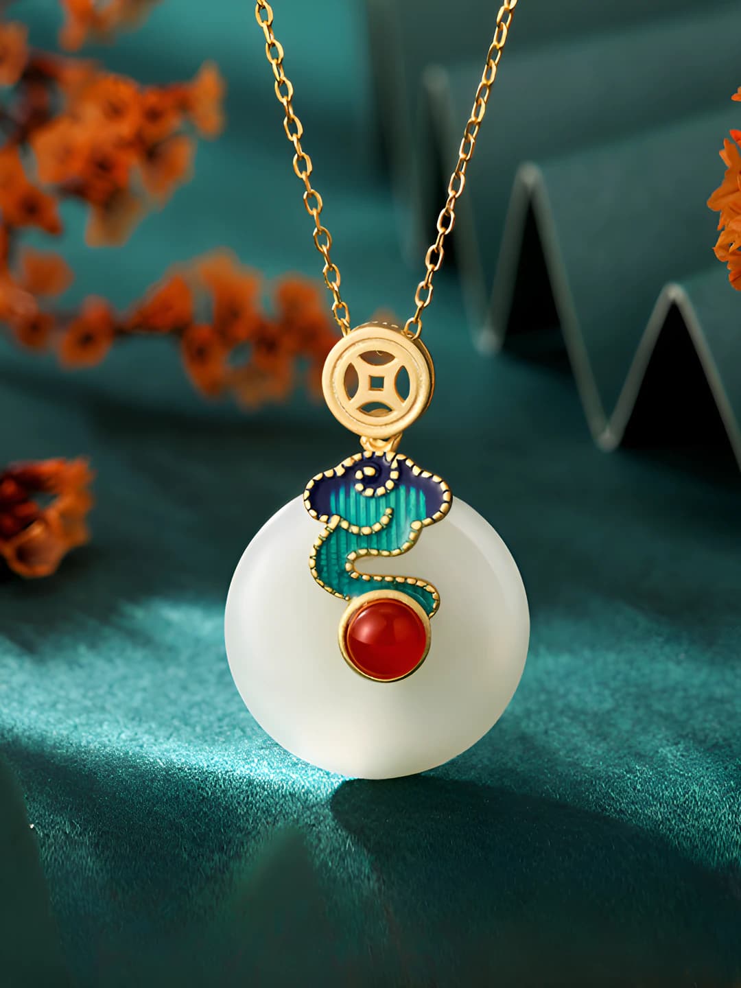 Women's geometric cloud enamel pendant necklace on a cross chain