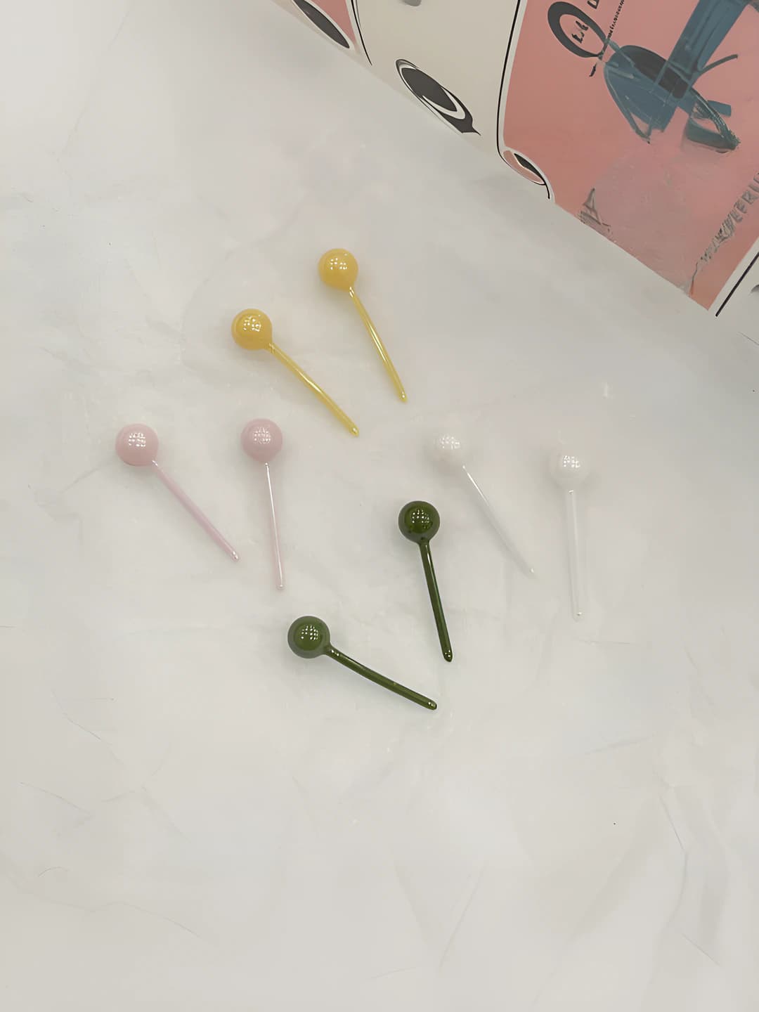Women's Korean style colorful ceramic ear studs, handmade, geometric design element